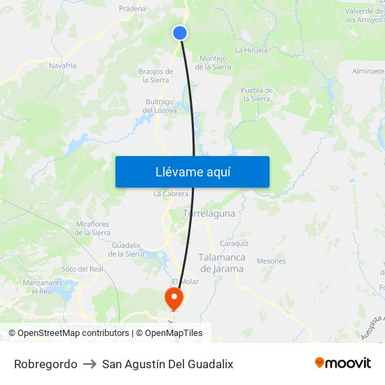 Robregordo to San Agustín Del Guadalix map