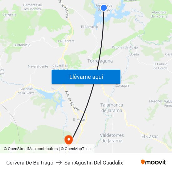 Cervera De Buitrago to San Agustín Del Guadalix map