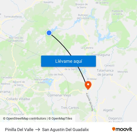 Pinilla Del Valle to San Agustín Del Guadalix map