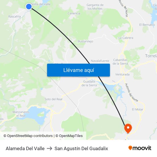 Alameda Del Valle to San Agustín Del Guadalix map