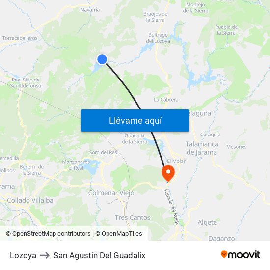 Lozoya to San Agustín Del Guadalix map