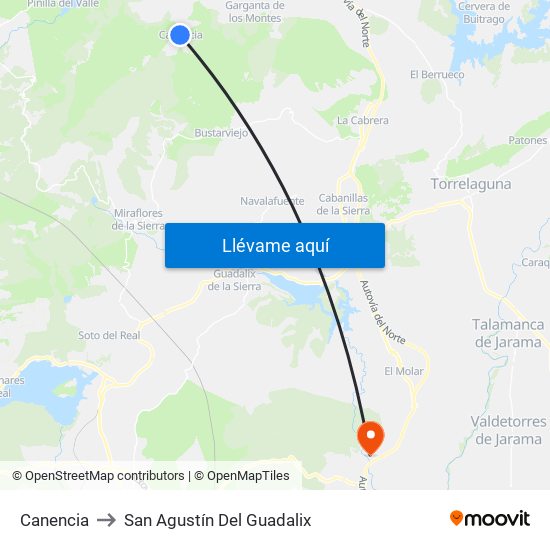 Canencia to San Agustín Del Guadalix map
