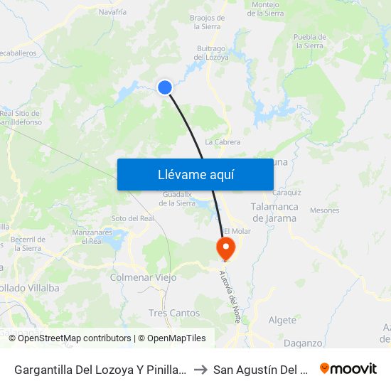 Gargantilla Del Lozoya Y Pinilla De Buitrago to San Agustín Del Guadalix map