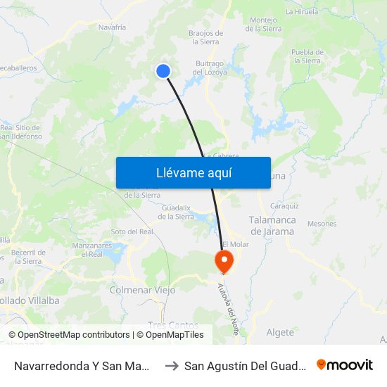 Navarredonda Y San Mamés to San Agustín Del Guadalix map