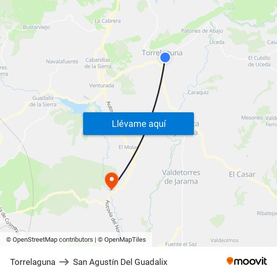 Torrelaguna to San Agustín Del Guadalix map