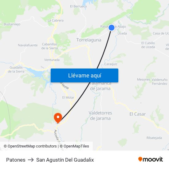 Patones to San Agustín Del Guadalix map