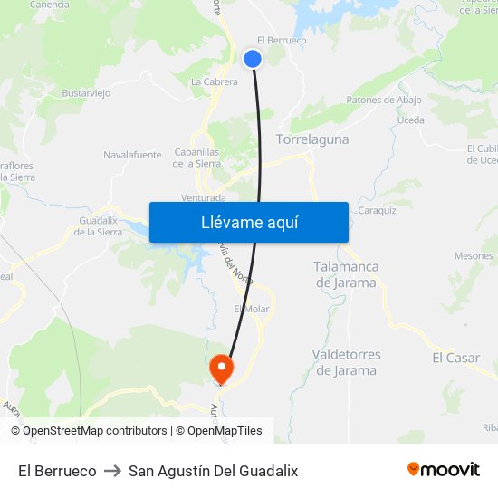 El Berrueco to San Agustín Del Guadalix map