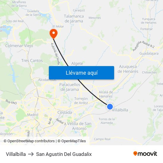 Villalbilla to San Agustín Del Guadalix map