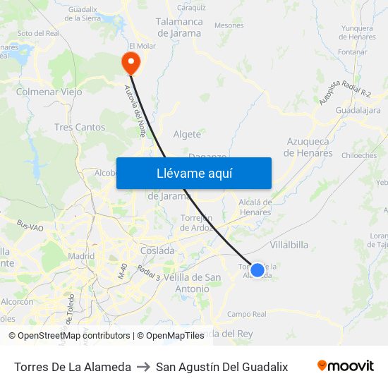 Torres De La Alameda to San Agustín Del Guadalix map