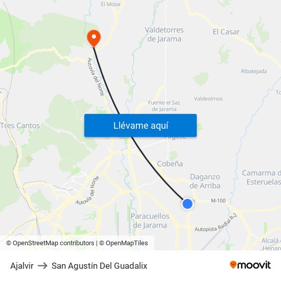 Ajalvir to San Agustín Del Guadalix map