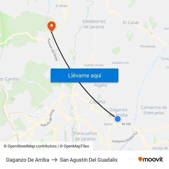Daganzo De Arriba to San Agustín Del Guadalix map