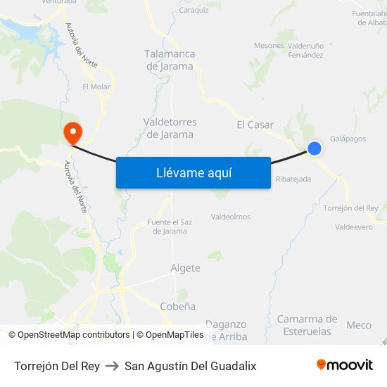 Torrejón Del Rey to San Agustín Del Guadalix map