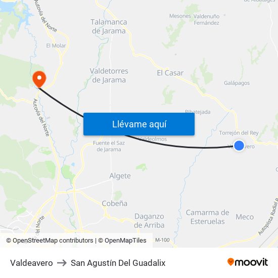 Valdeavero to San Agustín Del Guadalix map