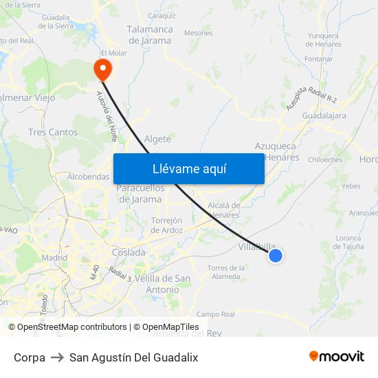 Corpa to San Agustín Del Guadalix map