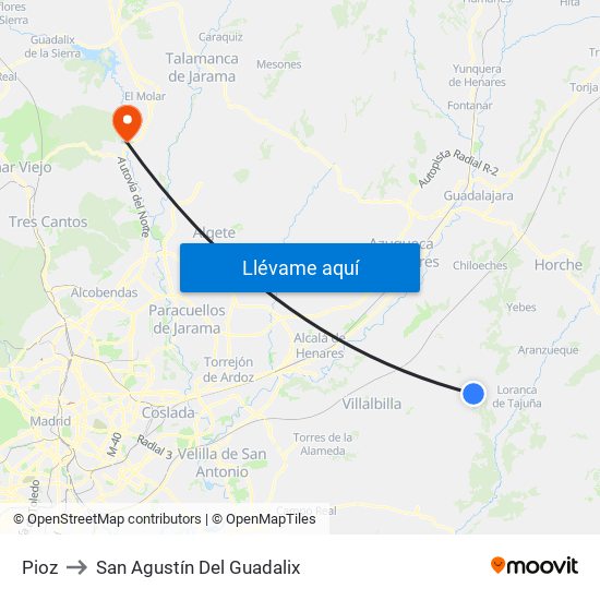 Pioz to San Agustín Del Guadalix map