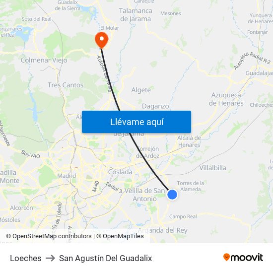 Loeches to San Agustín Del Guadalix map