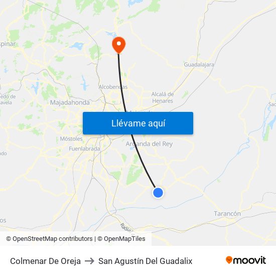 Colmenar De Oreja to San Agustín Del Guadalix map