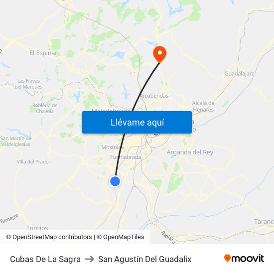 Cubas De La Sagra to San Agustín Del Guadalix map