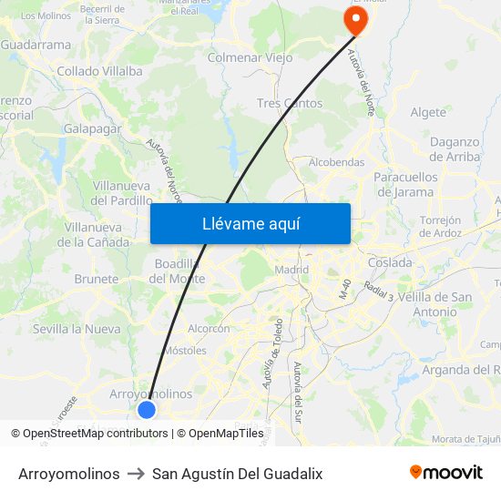 Arroyomolinos to San Agustín Del Guadalix map