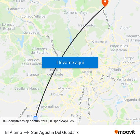 El Álamo to San Agustín Del Guadalix map