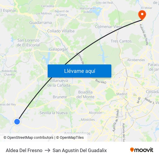 Aldea Del Fresno to San Agustín Del Guadalix map