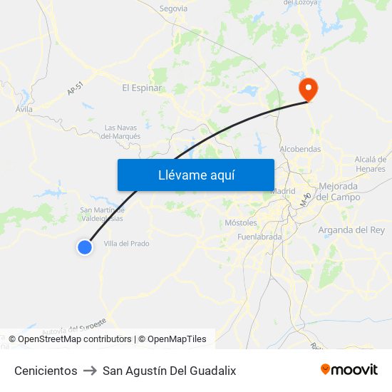 Cenicientos to San Agustín Del Guadalix map