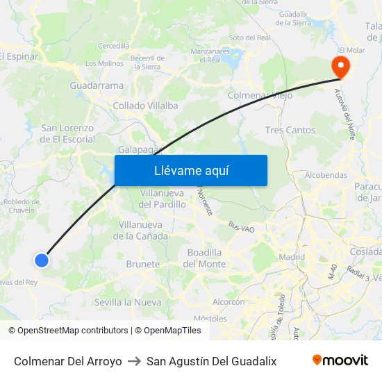 Colmenar Del Arroyo to San Agustín Del Guadalix map