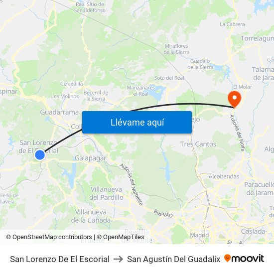 San Lorenzo De El Escorial to San Agustín Del Guadalix map