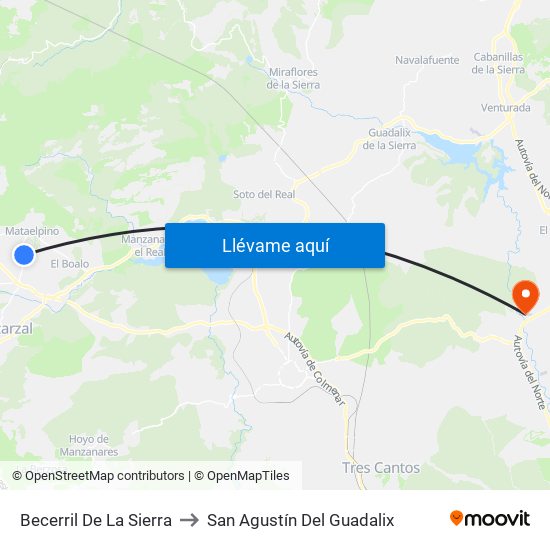 Becerril De La Sierra to San Agustín Del Guadalix map