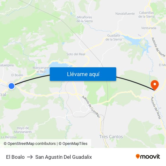 El Boalo to San Agustín Del Guadalix map