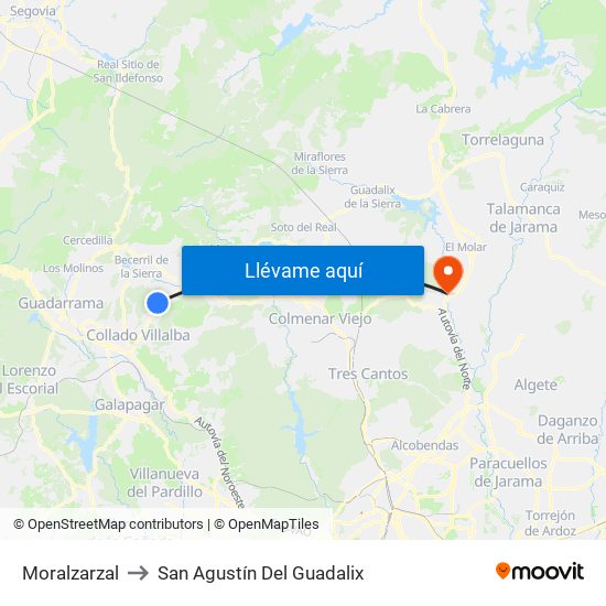 Moralzarzal to San Agustín Del Guadalix map
