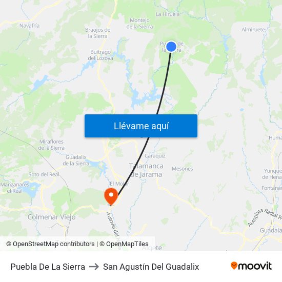 Puebla De La Sierra to San Agustín Del Guadalix map
