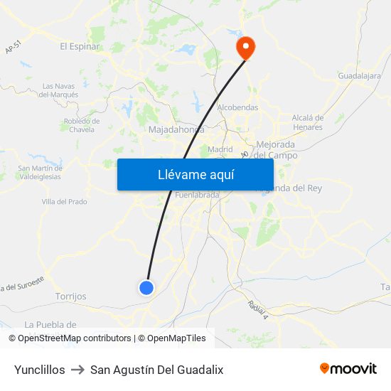 Yunclillos to San Agustín Del Guadalix map