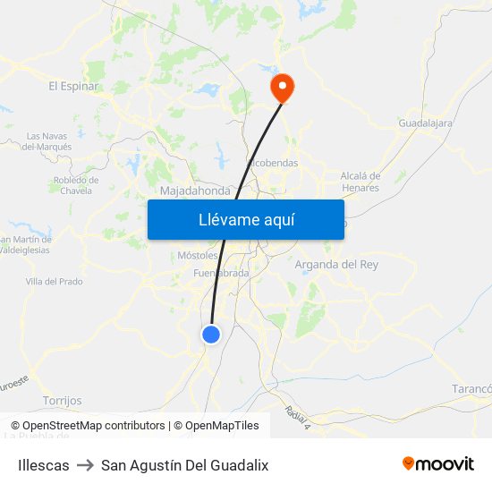 Illescas to San Agustín Del Guadalix map