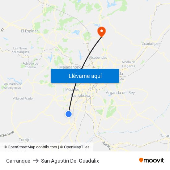 Carranque to San Agustín Del Guadalix map