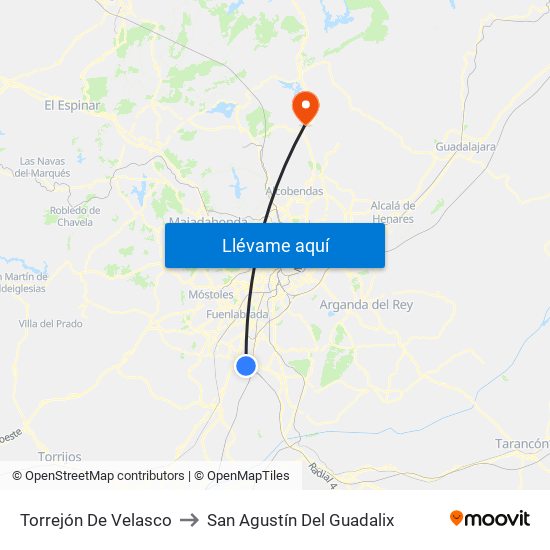 Torrejón De Velasco to San Agustín Del Guadalix map
