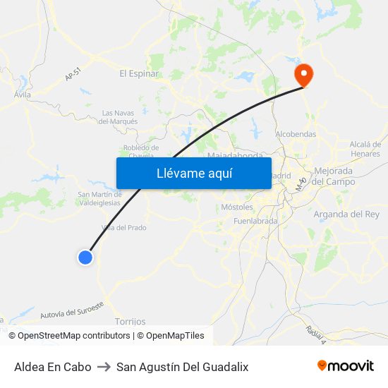 Aldea En Cabo to San Agustín Del Guadalix map