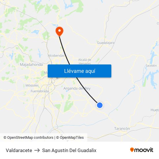 Valdaracete to San Agustín Del Guadalix map