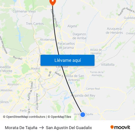 Morata De Tajuña to San Agustín Del Guadalix map