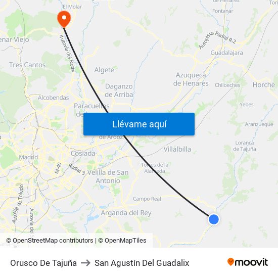 Orusco De Tajuña to San Agustín Del Guadalix map