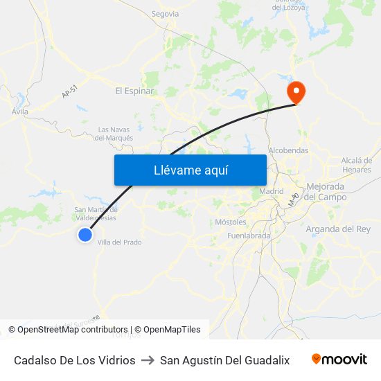 Cadalso De Los Vidrios to San Agustín Del Guadalix map