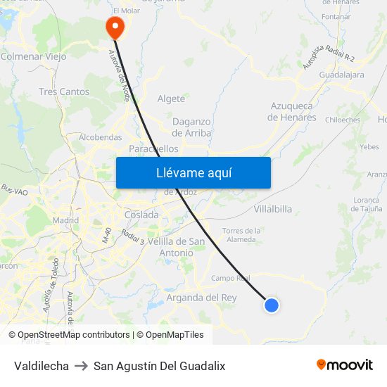 Valdilecha to San Agustín Del Guadalix map