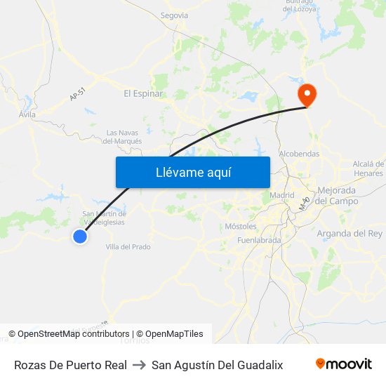 Rozas De Puerto Real to San Agustín Del Guadalix map