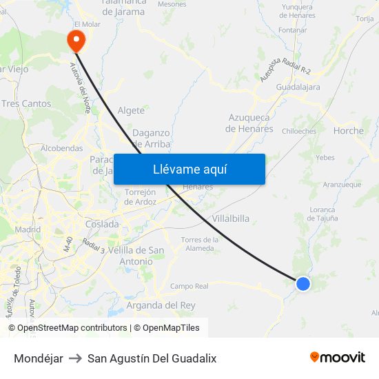 Mondéjar to San Agustín Del Guadalix map