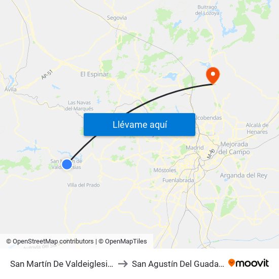 San Martín De Valdeiglesias to San Agustín Del Guadalix map