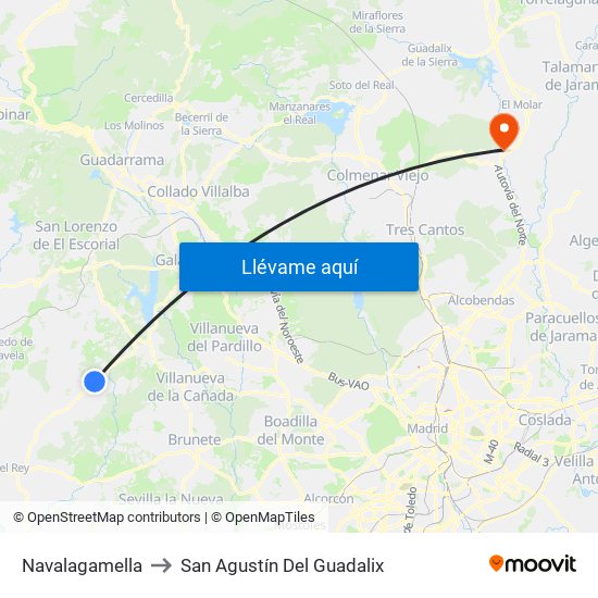Navalagamella to San Agustín Del Guadalix map
