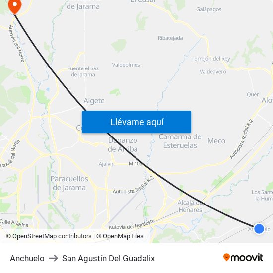 Anchuelo to San Agustín Del Guadalix map