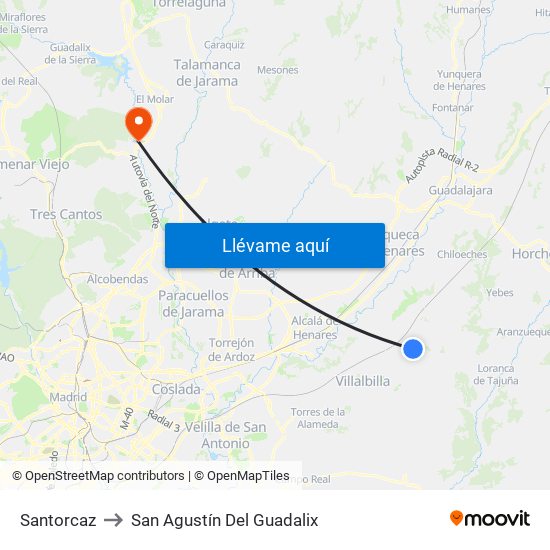 Santorcaz to San Agustín Del Guadalix map