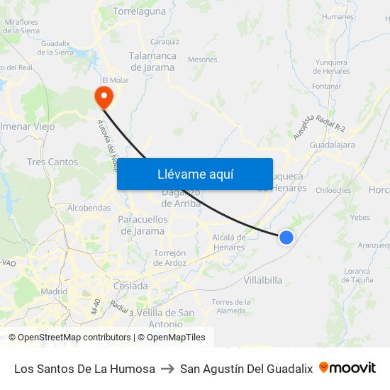 Los Santos De La Humosa to San Agustín Del Guadalix map