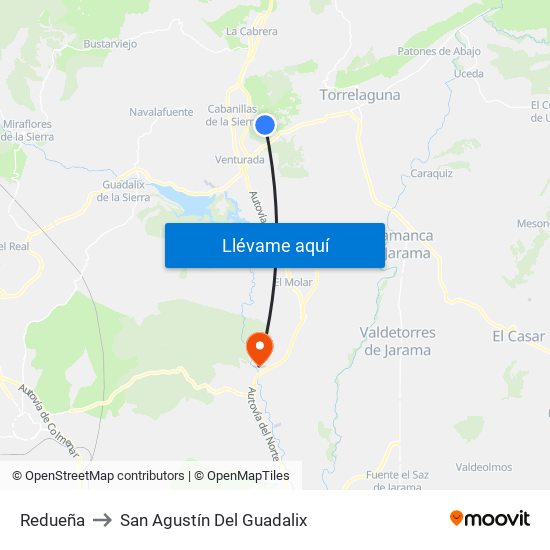 Redueña to San Agustín Del Guadalix map
